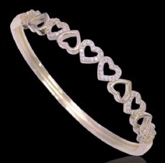 Gold Zirconia Open Heart Bangle Bracelet