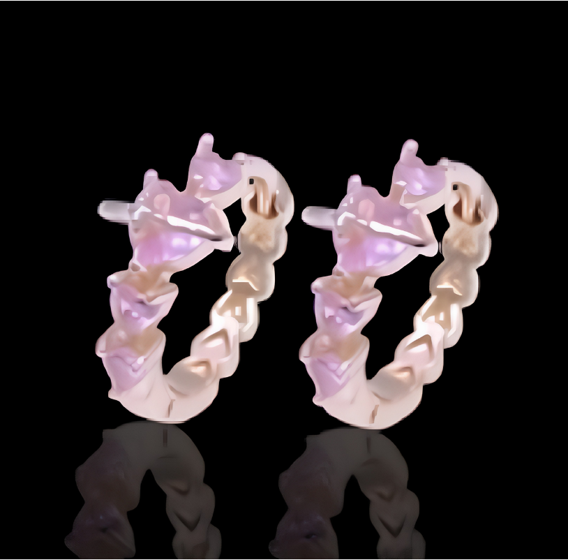 Gold Pink Heart Zirconia Huggie Hoop Earrings