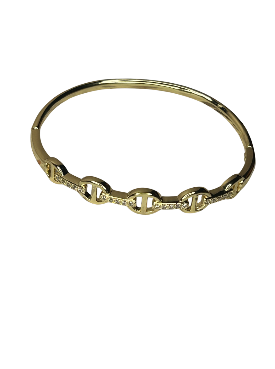 Gold Mariner Link Pave Bangle Bracelet
