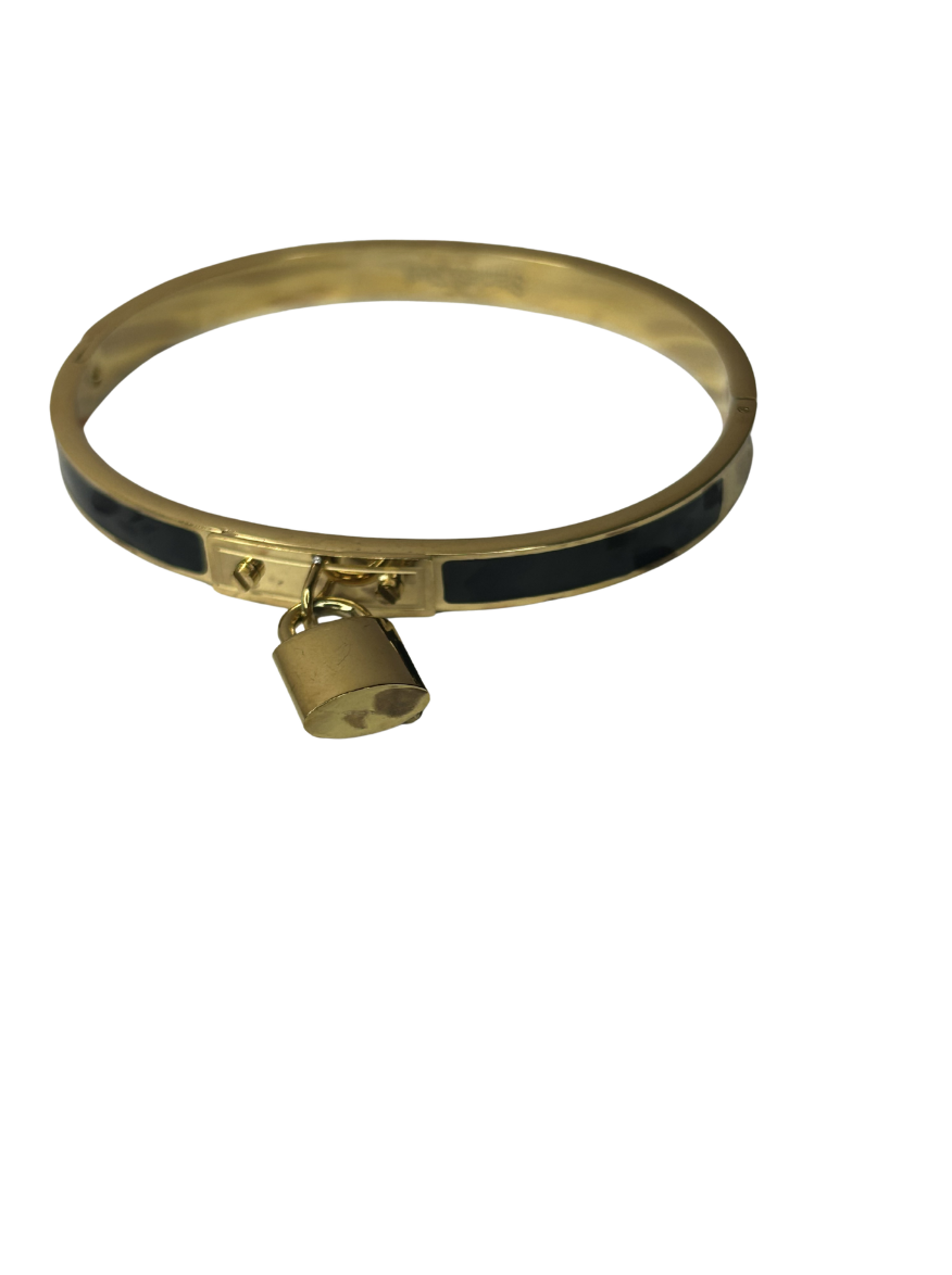 Gold Black Enamel Padlock Bangle Bracelet