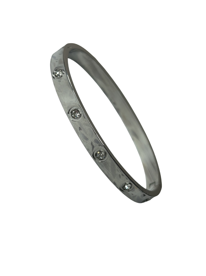 Silver Crystal Studded Bangle Bracelet