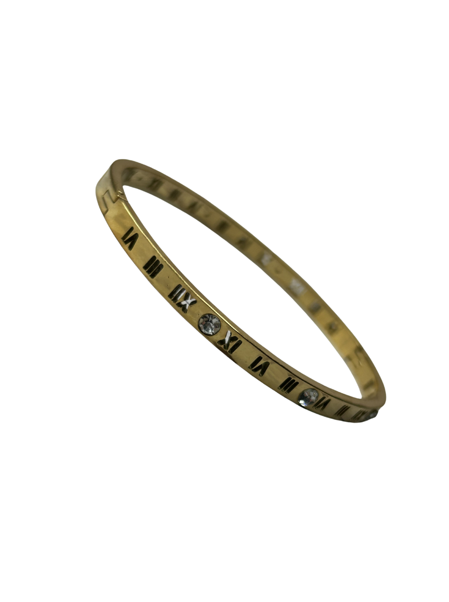 Gold Roman Numeral Crystal Bangle Bracelet