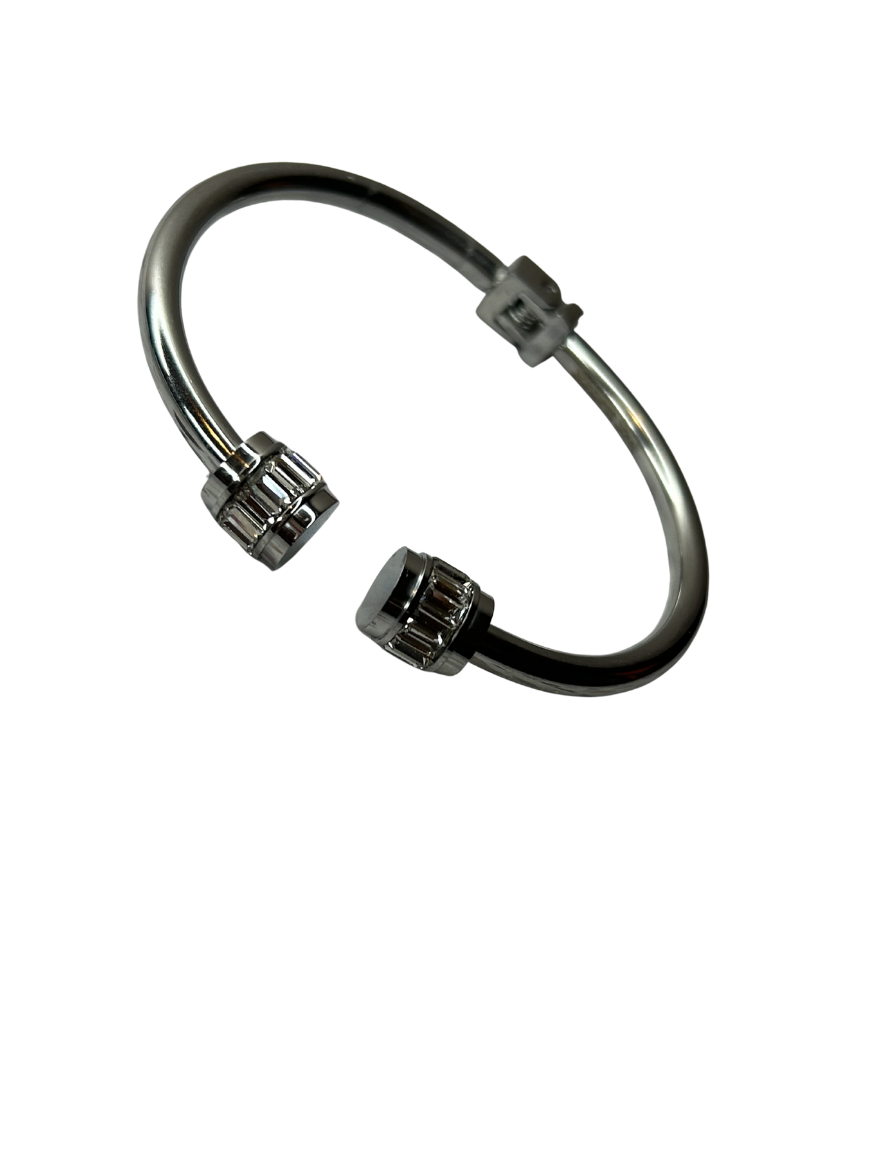 Silver Baguette Crystal Open Cuff Bracelet
