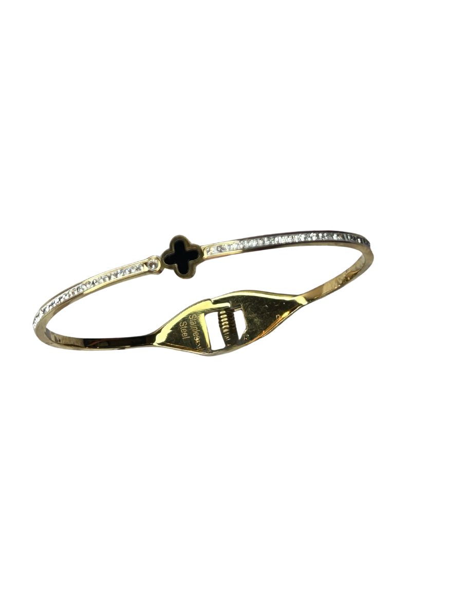Gold Black Clover Cuff Bracelet
