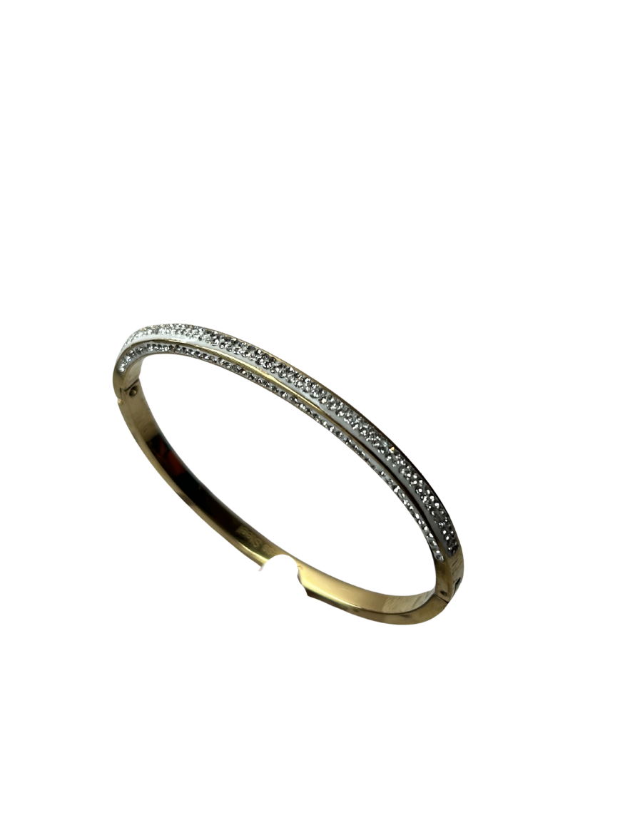 Gold Double Row Crystal Bangle Bracelet