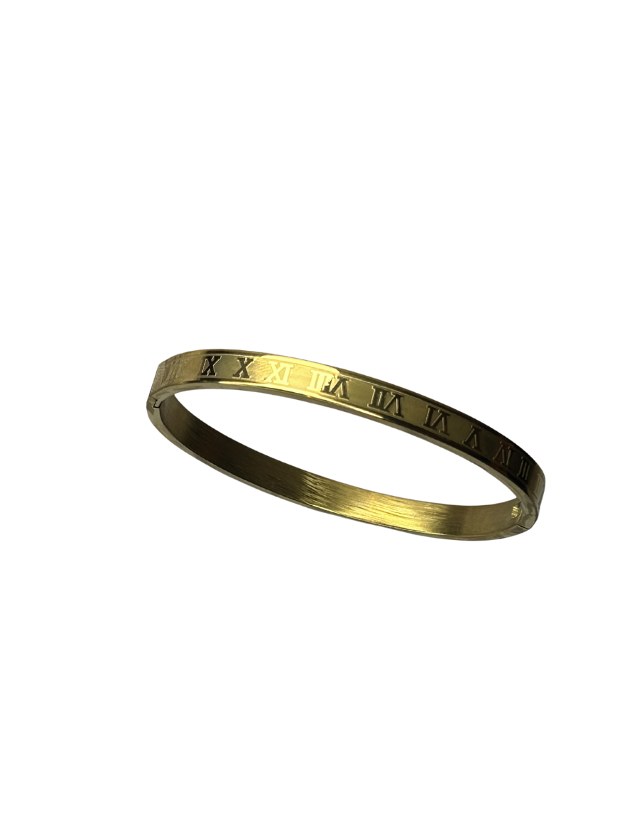 Gold Roman Numeral Bangle Bracelet