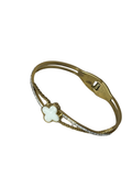 Gold White Mother of Pearl Clover Crossover Cuff Bracelet