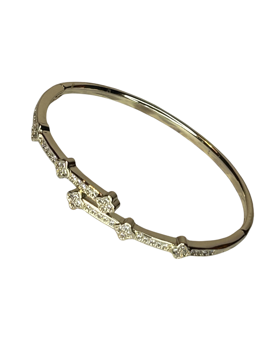 Gold Floral Pave Bangle Bracelet