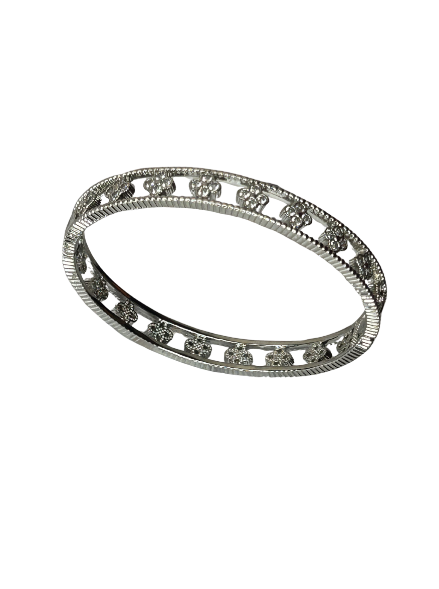 Silver Floral Crystal Eternity Bangle Bracelet