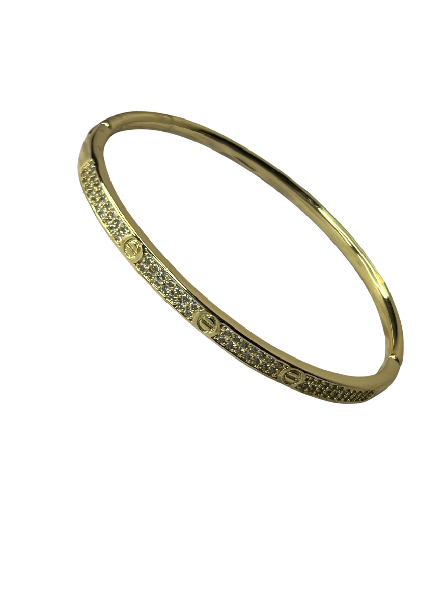 Gold Screw Motif Pave Bangle Bracelet