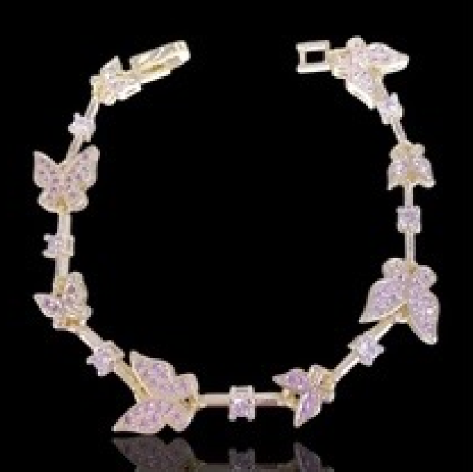 Gold Purple Zirconia Butterfly Bracelet